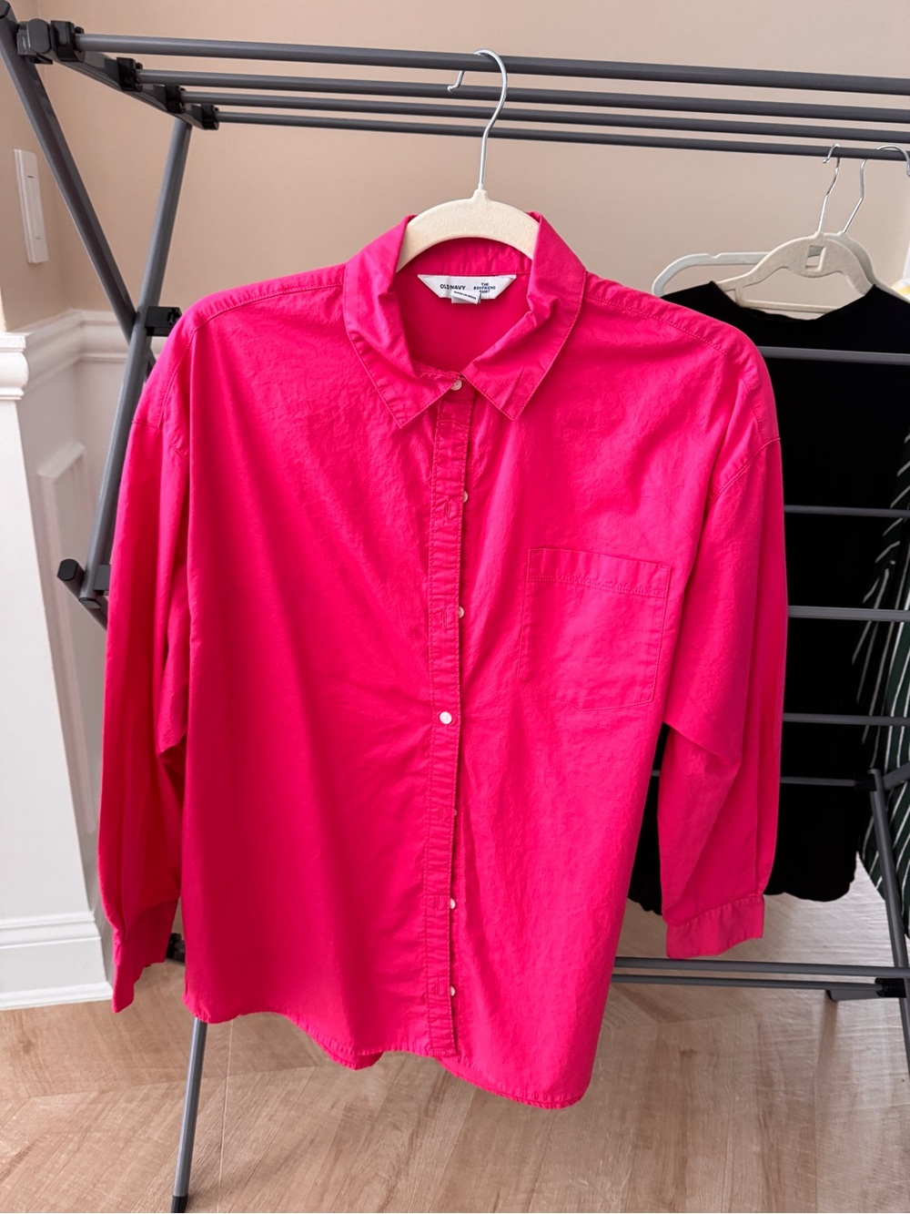 Womens Bright Pink Button-Up Shirt - Classic Collared Top
